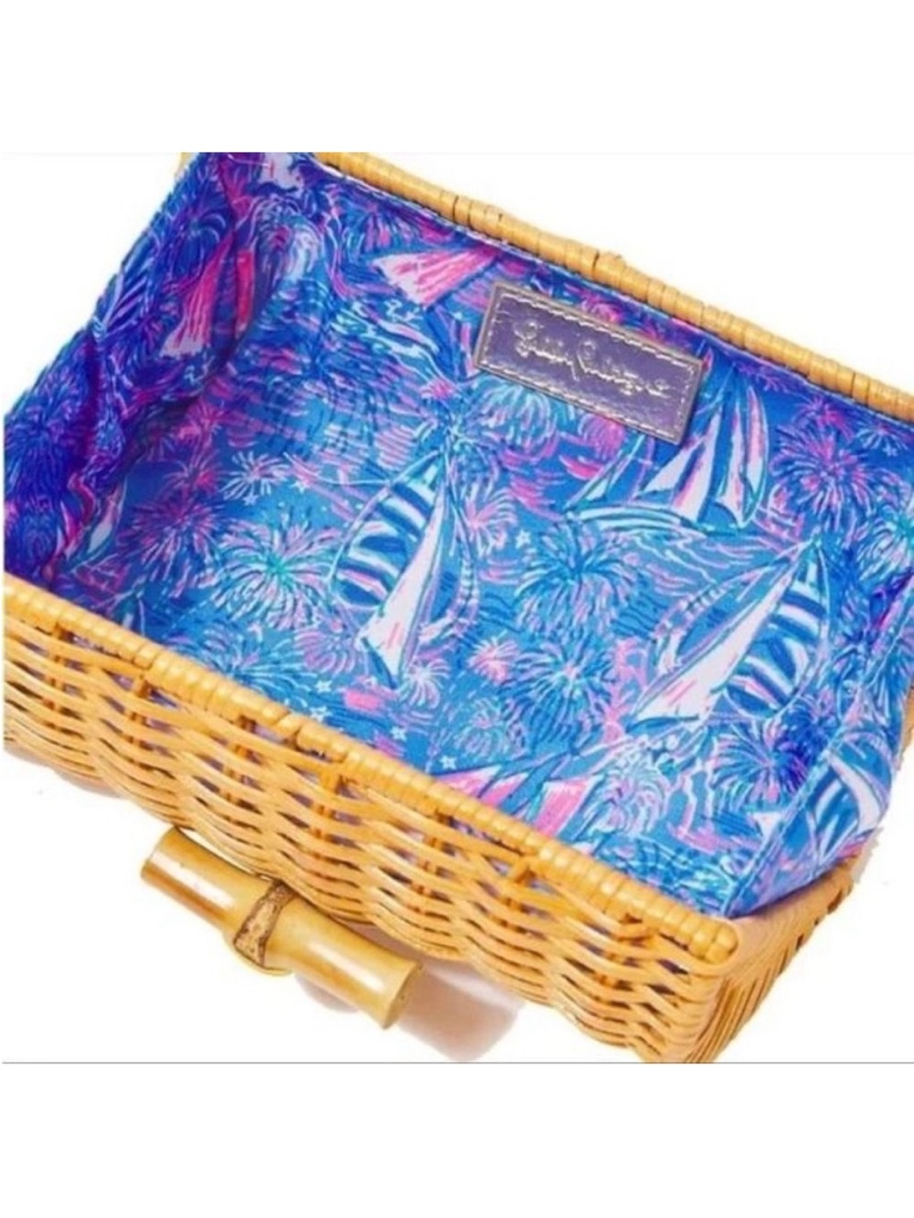 Lilly Pulitzer Blue Pink Nautical Print Wicker Clutch